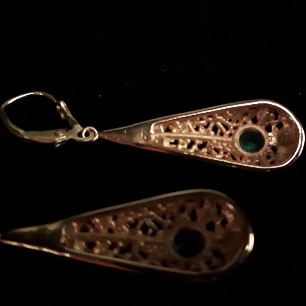 OOAK 14K Gold and Emerald Earrings - Picture 2 of 11